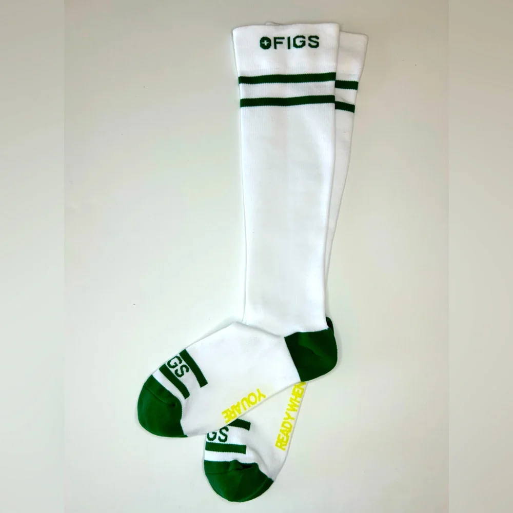 FIGS New READY WHEN YOU ARE Compression Socks Large White Green Tennis